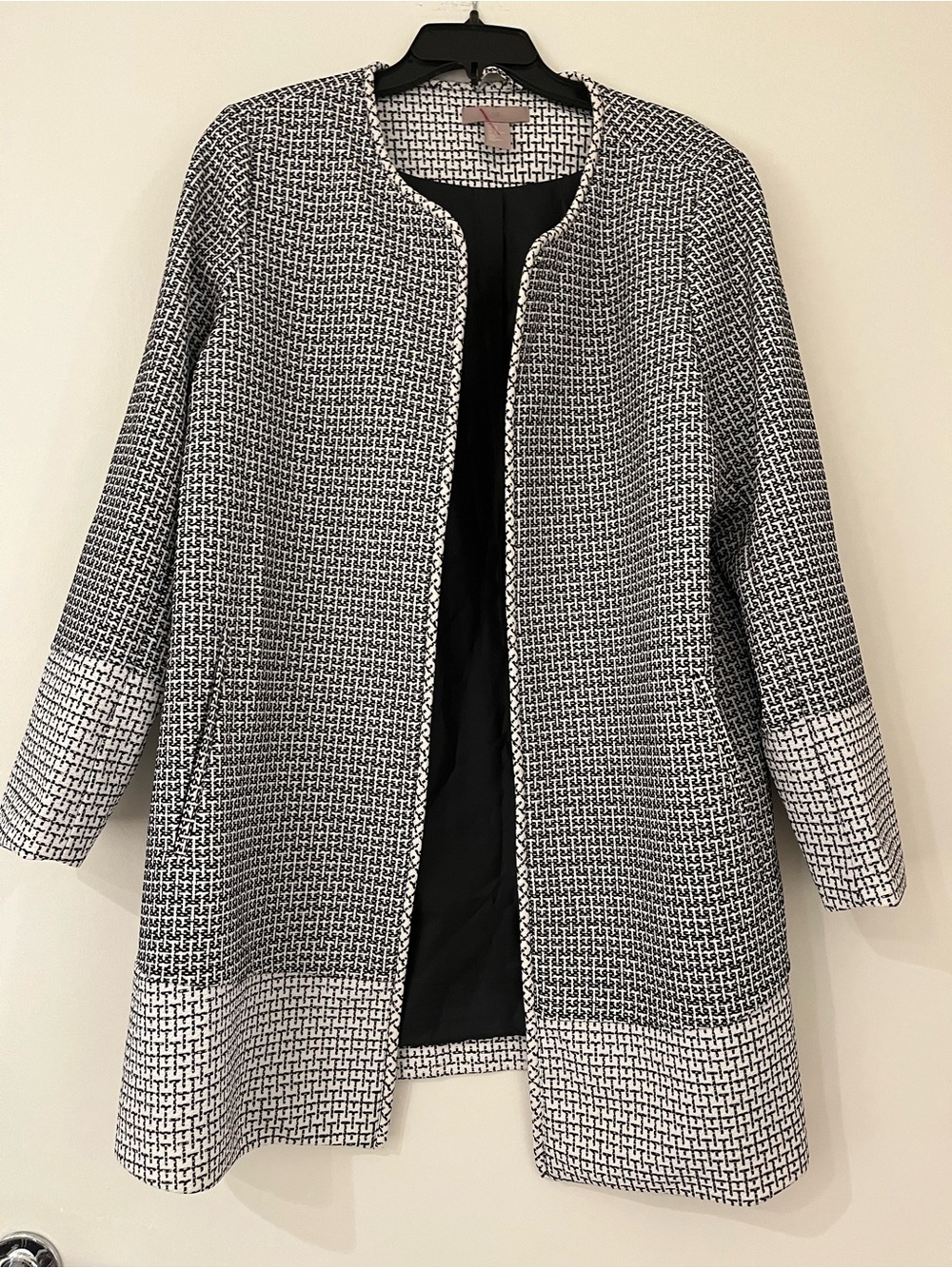 H&M Black and White Tweed Open-Front Coat
